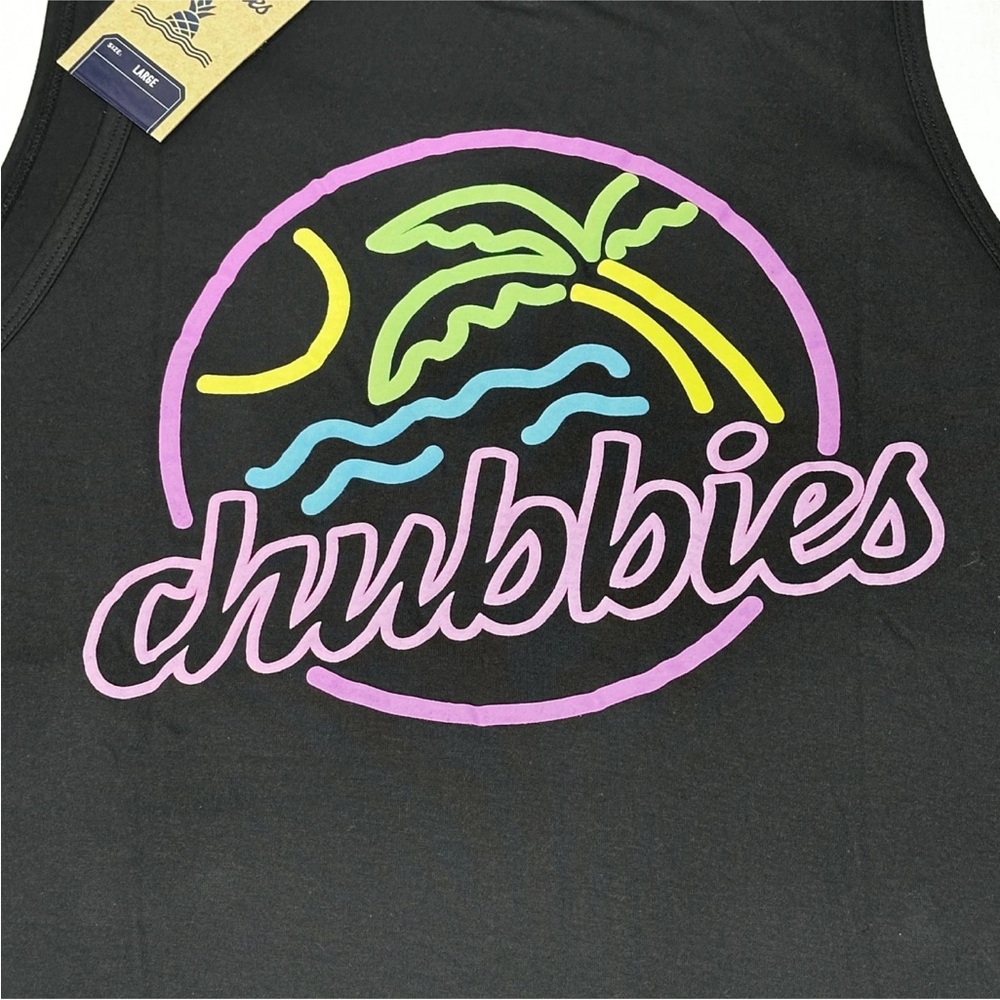 Chubbies Tank Top Mens Large Black Neon Palm Graphic Sleeveless Gym 600231-014